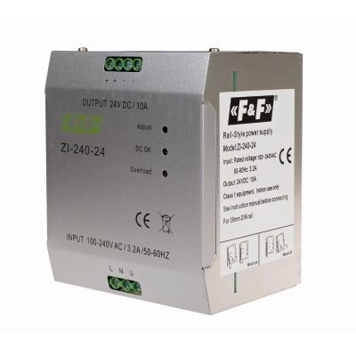 F&F zasilacz impulsowy przemysłowy Uwe=90-264V AC/120-370V DC 240W Uwy=24V DC ZI-240-24V (ZI-240-24V)